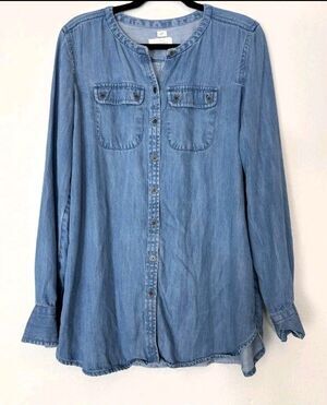 Loft Women’s Long Sleeve Button Up Blue Chambray Shirt Size XS